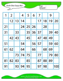 Eksik Sayıyı Bul Çalışma Sayfaları